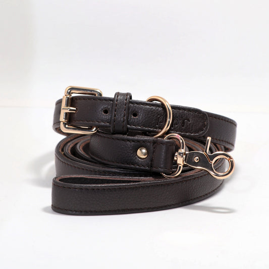Bronzite Brown Dog Collar & Leash Set